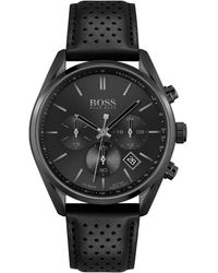 BOSS - Chronograph Champion Perforated Leather Strap Watch 44mm - Lyst
