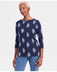 Style & Co. - Printed Pima Cotton 3/4-sleeve Boat-neck Top - Lyst