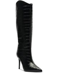 SCHUTZ SHOES - Maryana Crocodile Embossed Wide Leg Knee High Stiletto Leather Boots - Lyst