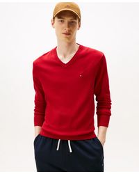 Tommy Hilfiger - Cotton Solid V Neck Sweater Lightweight Pullover - Lyst