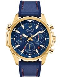 Bulova - Chronograph Marine Star Blue Leather & Silicone Strap Watch 43mm - Lyst