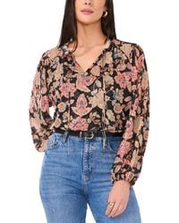 Vince Camuto - Printed Tie-neck Peasant Top - Lyst