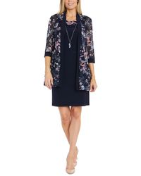 R & M Richards - Petite Floral Mesh Jacket And Contrast-trim Sleeveless Dress - Lyst
