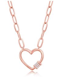 Simona - Sterling Silver Gold Or Rose Gold Plated Over Sterling Silver Cz Heart Carabineer Paperclip Necklace - Lyst