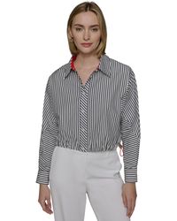 Karl Lagerfeld - Cotton Striped Contrast-collar Drawcord Button-front Top - Lyst