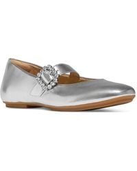 Fitflop - Delicato Crystal-buckle Metallic-leather Mary Jane Flats - Lyst