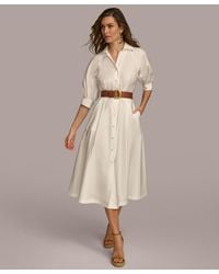 Donna Karan - Faux-leather Belt Cotton Shirtdress - Lyst