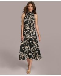 Donna Karan - Floral-print Mock-neck Midi Dress - Lyst