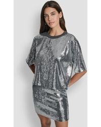 DKNY - Sequins Crewneck Boxy Short-sleeve Relaxed T-shirt - Lyst