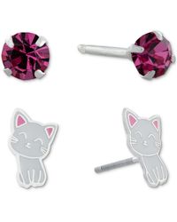 Giani Bernini - 2-pc. Set Crystal Solitaire & Enamel Kitten Stud Earrings In Sterling Silver, Created For Macy's - Lyst