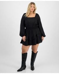 And Now This - Trendy Plus Size Embroidered Balloon-sleeve Mini Dress - Lyst