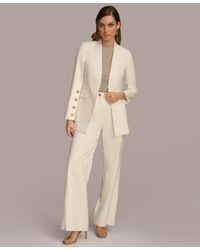 Donna Karan - Linen Blend Button Sleeve Blazer Straight Leg Pants - Lyst