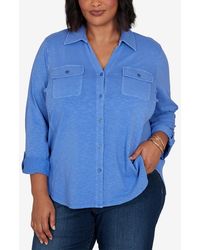 Ruby Rd. - Plus Size Rib Trim Button Front Knit Top - Lyst