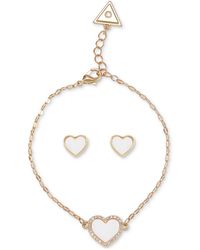 Guess - Rose Gold-tone Blush Heart Slider Bracelet & Stud Earrings - Lyst