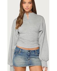 Edikted - Diya V-neck Puff-sleeve Henley Top - Lyst