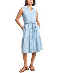 Jones New York - Cotton Tie-waist Sleeveless Midi Shirtdress - Lyst