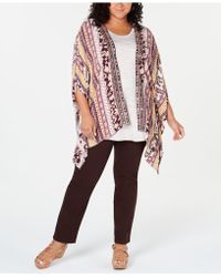 Style & Co. Plus Size Printed Embroidered Kimono, Created For Macy's - Multicolour