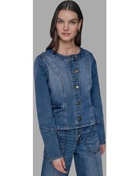 Karl Lagerfeld - Petite Crewneck Button-front Denim Jacket - Lyst