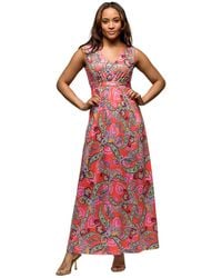 24seven Comfort Apparel - Paisley Print V-Neck Empire Waist Sleeveless Maxi Dress - Lyst