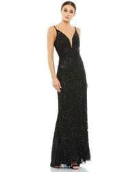 Mac Duggal - Sequined Sleeveless Plunge Neck Trumpet Gown - Lyst