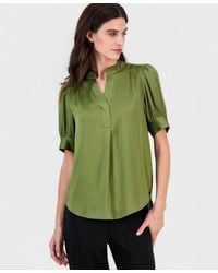 Anne Klein - Petite Short Puff Sleeve Y-neck Blouse - Lyst