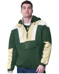 Starter - Hunter Green/cream Milwaukee Bucks Charger Half-zip Pullover Jacket - Lyst