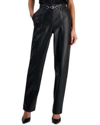 INC International Concepts - High-rise Belted Faux-leather Pants - Lyst