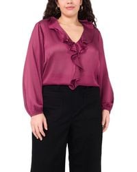 Vince Camuto - Plus Size Double Ruffle Front V-neck Blouse - Lyst