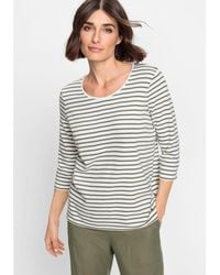 Olsen - 100% Cotton 3/4 Sleeve Striped T-shirt - Lyst