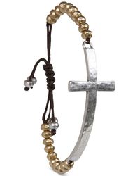 Lucky Brand - Bracelet, Two-tone Cross Pendant Beaded Necklace - Lyst
