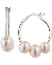 Ralph Lauren - Lauren Sterling Silver Genuine Freshwater Pearl Hoop Earrings - Lyst