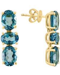 Lali Jewels London Blue Topaz Oval Drop Earrings (8 Ct. T.w.) In 14k Gold