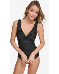 DKNY - Ruffle Plunge Underwire Tummy Control One-piece Swimsuit - Lyst