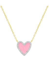 Macy's - Diamond Pink Enamel Heart "loved" 18" Pendant Necklace (1/8 Ct. T.w. - Lyst