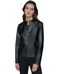 KARL LAGERFELD - Fitted Mock-neck Faux-leather Jacket - Lyst