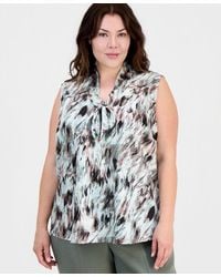 Kasper - Plus Size Printed Tie-neck Sleeveless Top - Lyst