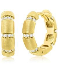 Simona - Plated Over Sterling Silver Lined Cz Matte 15mm Hoop Earrings - Lyst