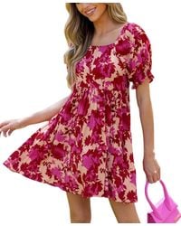 CUPSHE - & Red Floral Square Neck Ruffle Mini Beach Dress - Lyst