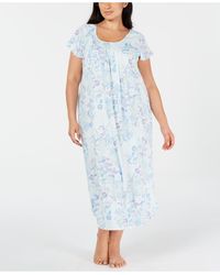 Miss Elaine Plus Size Knit Floral-print Nightgown - Blue