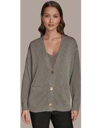 Donna Karan - Long-sleeve Metallic Three-button Cardigan Sweater - Lyst
