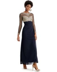 Xscape - Sequin Embellished Ruched Illusion-sleeve Gown - Lyst