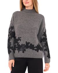 Vince Camuto - Floral Embellished Mock Neck Sweater - Lyst