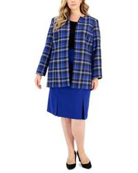 Kasper - Plus Size Crewneck Chiffon Sleeve Knit Top Plaid Open Front Blazer Box Pleat Zip Back Pencil Skirt - Lyst