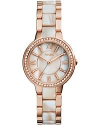 Fossil - Virginia Shimmer Horn And Rose Gold-tone Stainless Steel Bracelet Watch 30mm Es3716 - Lyst