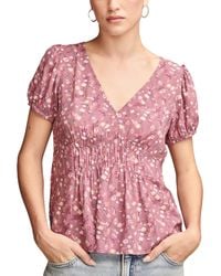 Lucky Brand - Floral-print Wide-smocked Short-sleeve Top - Lyst