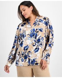 Kasper - Plus Size Pleated V-neck Floral Print Blouse - Lyst