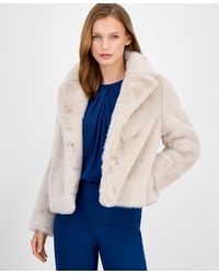 Anne Klein - Petite Notch-collar Crop Faux-fur Jacket - Lyst