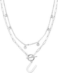 Adornia - Silver Tarnish Resistant Confetti And Paperclip Layered Initial toggle Necklace - Lyst