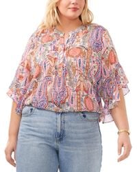 Vince Camuto - Plus Size Paisley Print Flutter Sleeve Pleated Top - Lyst