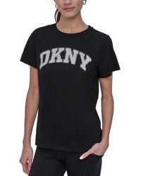 DKNY - Active Rhinestone-logo Distressed Crewneck Cotton T-shirt - Lyst